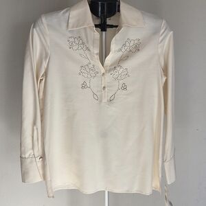 Rena Rowan 100% Silk Embellished Blouse – Ivory Cream – Size 6 – NWT Vintage